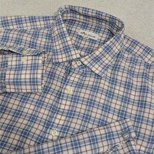 Peter Millar Mountainside Brushed Cotton Blue Plaid Sport Shirt Men's L $148